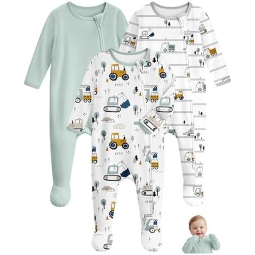 Baby Pajamas 100% Cotton Baby Sleepers for Newborn 0-3 3-6 6-9 Months 3Pcs Footie Pajamas Baby Boys Girls Clothes