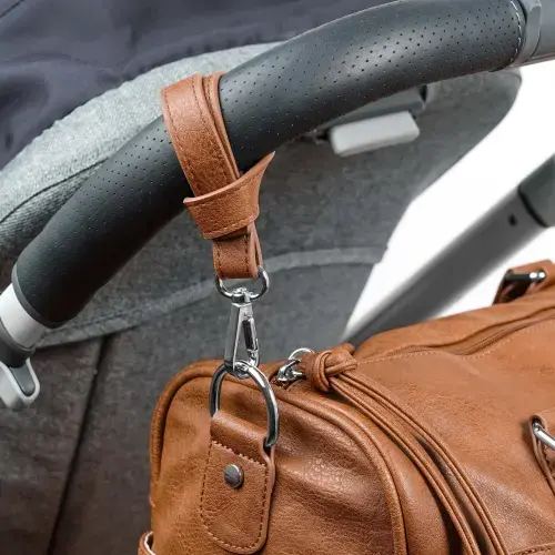 VANCHI Vegan Leather Pram Clips - Tan/ Silver
