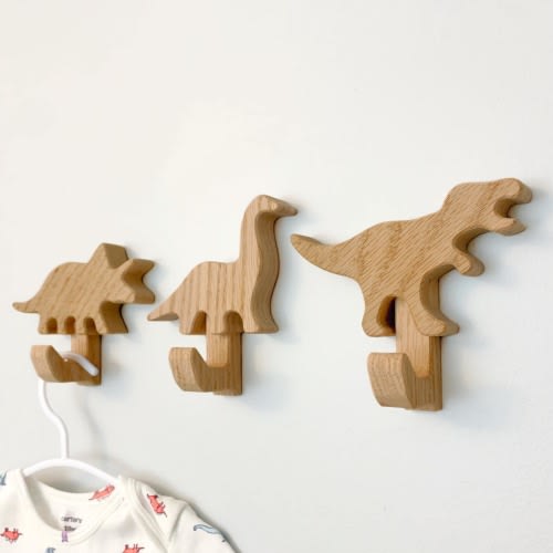 Dinosaur wall hooks for kids room. Dinosaur decor for nursery and baby room. Dinosaur hanger and storage hook. T-Rex Stegosaurus Pterodactyl
