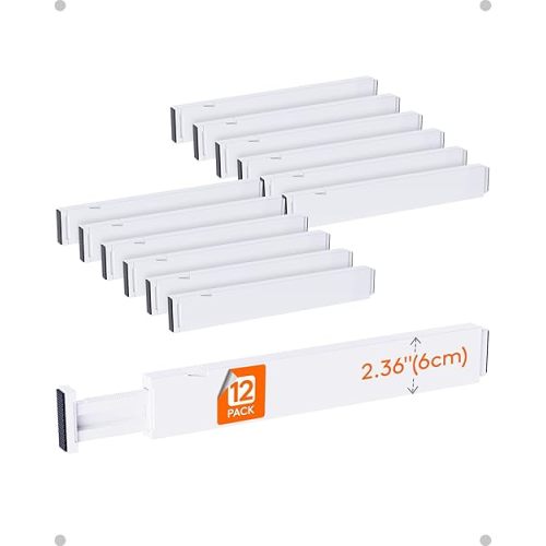 Lifewit 12 Pack Kitchen Drawer Dividers 2.36" High, 16"-22" Adjustable Drawer Organizer for Utensils/Clothes/Makeup, Plastic Expandable Separators in Dresser/Bedroom/Bathroom/Office Storage