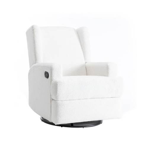 Beige Teddy Fabric Wingback Manual Swivel Rocker Recliner with Metal Base(Set of 1)