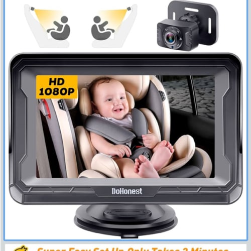 DoHonest Baby Car Camera HD 1080P - Rear-Facing Car Baby Monitor with Night Vision, Adjustable View Angle, Easy Setup, Anti-Glare Display, Safety for Kids & Infants
