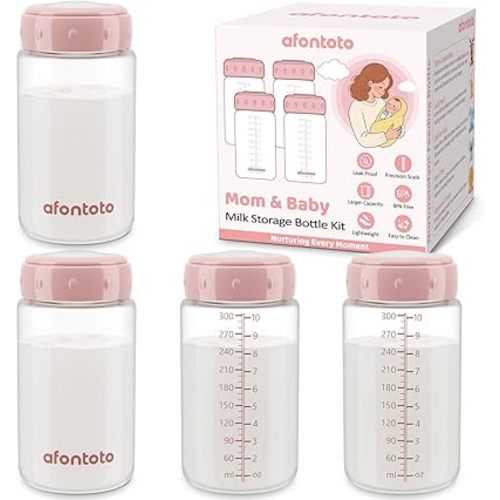 Natural Baby Bottles, BPA Free Breastmilk Storage Bottle for Momcozy Breast Milk Cooler & Fridge, Wide-Neck Breastfeeding Bottles Compatible with Spectra Pump Flanges, 10oz, 4 Pack