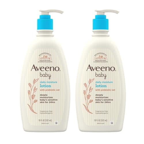 Aveeno Baby Daily Moisture Body Lotion for Sensitive Skin, Hypoallergenic Moisturizing Baby Lotion with Nourishing Oat to Deeply Moisturize Baby's Skin, Fragrance-Free, Twin Pack, 2 x 18 fl. oz