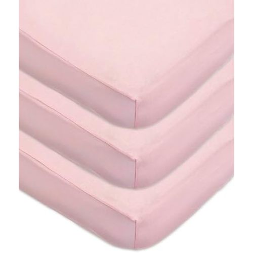 American Baby Company 3 Pack Fitted Crib Sheets 28" x 52", Soft Breathable Neutral 100% Cotton Jersey Sheet, Pink, for Boys and Girls, Fits Crib and Toddler Bed mattresses