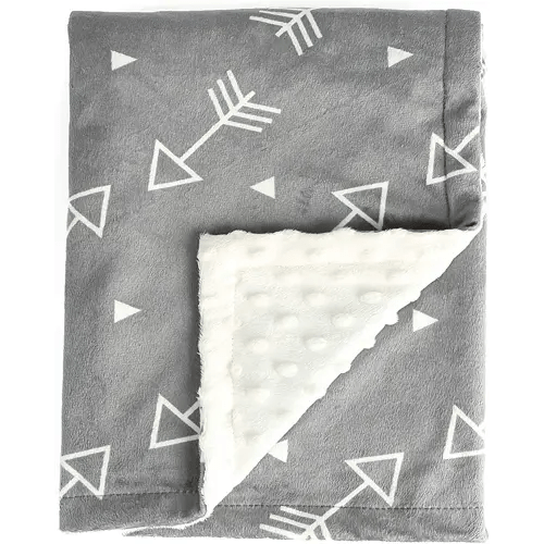 BORITAR Baby Blanket Super Soft Minky with Double Layer Dotted Backing, Little Grey Arrows Printed 30 x 40 Inch, Receiving Blankets