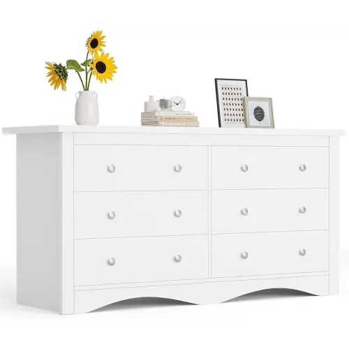 Furmax Dresser for Bedroom, 6 Wood Dresser, Chest of Drawers, for TV up to 65 inch, TV Stand Storage Chest of Drawers for Hallway Entryway (White)