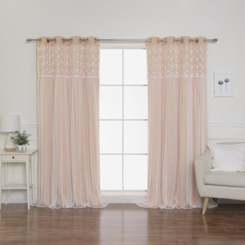 Everina Lace Overlay Nature Floral Room Darkening Thermal Grommet Curtain Panels