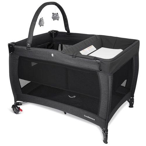 3 in 1 Pack and Play, Baby Bassinet, Changing Tabler - Portable Baby Playpen for Babies and Toddlers, Foldable Playard with Locking Wheels & Storage Diaper Basket(Black)