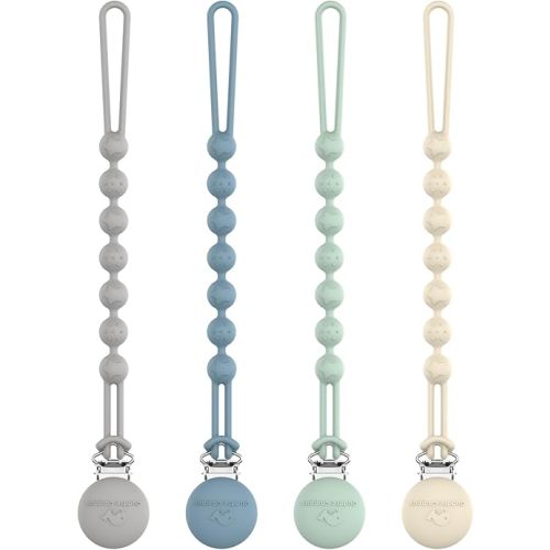 Cuddle Campus Silicone Pacifier Clip Holder with One Piece Design, Pack of 4 Soft Flexible Binky Clips with Texture for Baby Boy and Girl (0-6M) Set 2