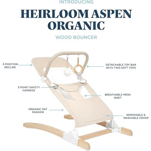 Baby Delight Heirloom Aspen Wooden Baby Bouncer | Infant Baby Chair | 0 – 6 Months | 100% GOTS Certified Cotton Fabrics | Organic Oat