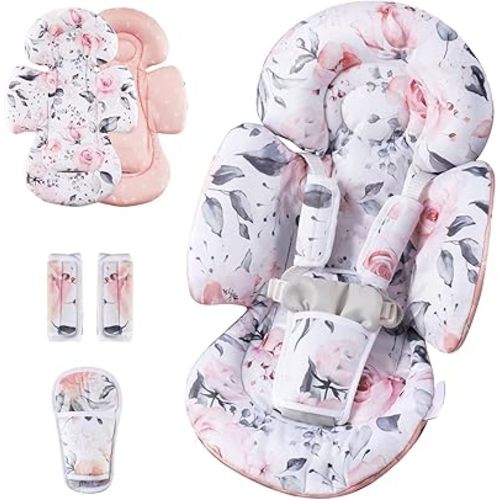 Infant Insert Compatible with 4moms Mamaroo Swing & Graco Swing and Infant Car Seat, Newborn Insert, Baby Head and Body Support, Reversible Design, Breathable Soft Fabric, 1Pcs - Pink Floral