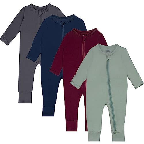 GUISBY Rayon Baby Pajamas with Mittens Cuffs, Long Sleeve Footless Snug Fits Sleepers 4-Pack