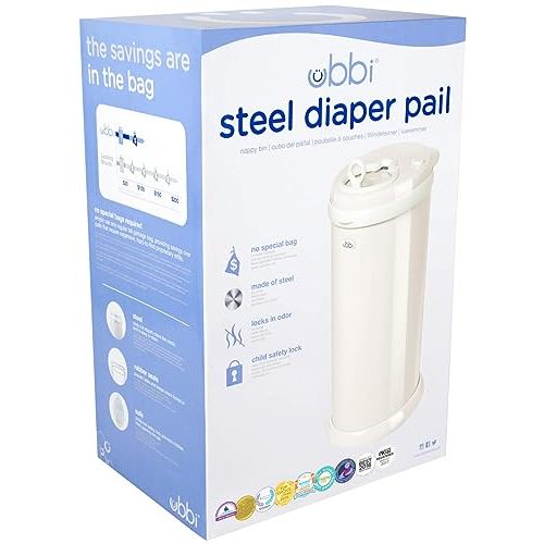 Ubbi Steel Diaper Pail, Odor Locking, No Special Bag Required, Award-Winning, Registry Must-Have, Ivory