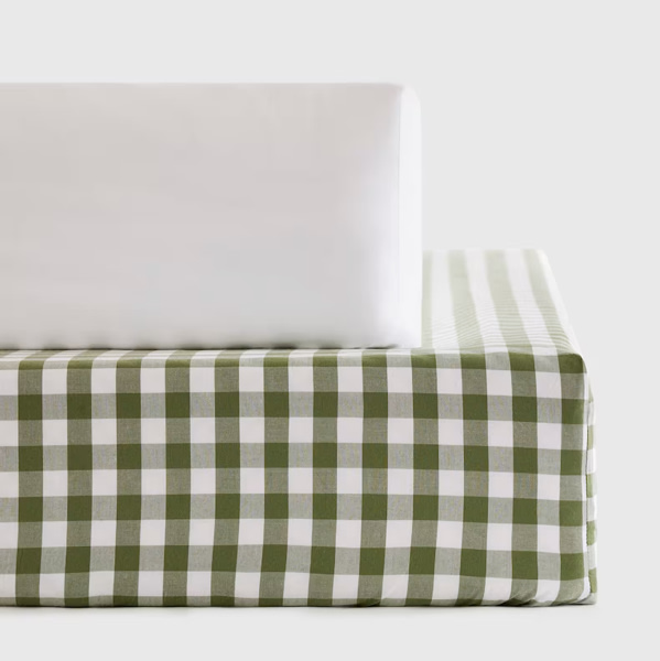 Organic Percale Gingham Crib Sheet 2-Pack in Olive or Fog or Cafe
