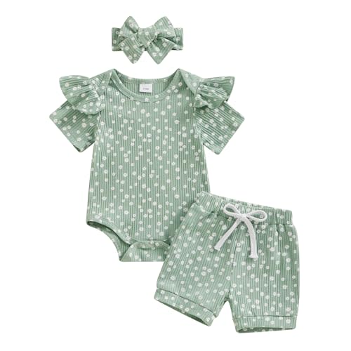ZZWMJYL Infant Baby Girl 3Pcs Summer Floral Clothes Ruffles Short Sleeve Romper Shorts Set with Headband Newborn Outfits