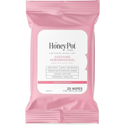 The Honey Pot Company - Soothing Witch Hazel Feminine & Hemorrhoid Wipes - Postpartum Essentials - Pregnancy Must Haves - Ph Balanced - Flushable Hemorrhoid Treatment - Fill Post Partum Kit - 20ct