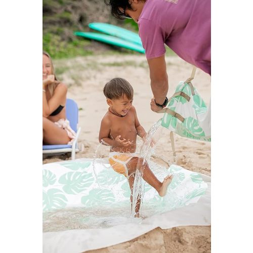 Baby Beach Pool | 2-in-1 Kiddie Pool and Beach Blanket | Flexible Toddler and Baby Pool | Beach Toys for Kids & Toddlers | 6x6 Feet with Waterproof Carrying Bag | Beach Puddle (Sage Monstera Leaves)