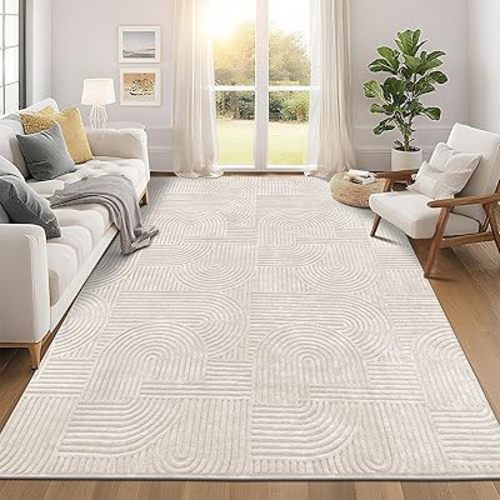 Pauwer 8x10 Washable Area Rugs for Living Room Modern Beige Solid Color Soft Fluffy Rugs for Bedroom Non Slip Boho Accent Indoor Mat Floor Carpet Cover for Kids Room Dining Room Kitchen Office