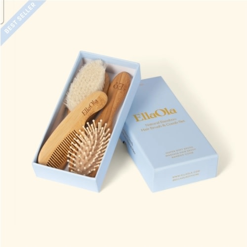 EllaOla 3-Piece Baby Bamboo Brush & Comb Set