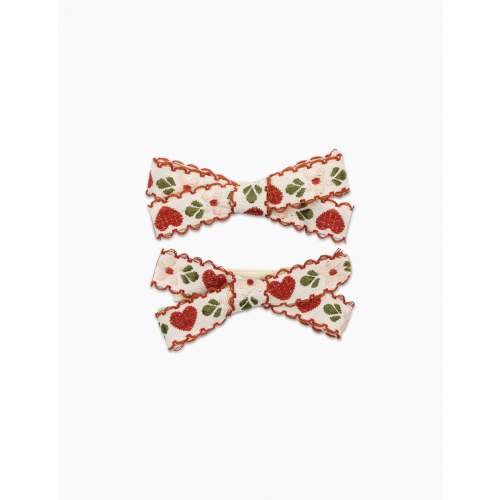 Rustic Cottage Bow Clips in Scarlet/Forest