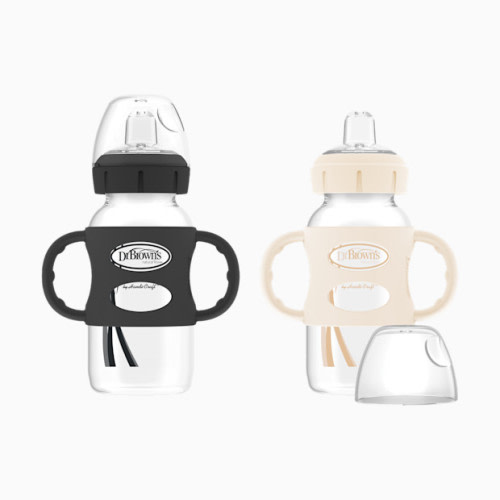 Wide-Neck Sippy Spout Bottle with Silicone Handles (2 Pack) - Black & White