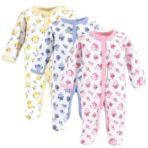 Luvable Friends Baby Girl Cotton Preemie Snap Sleep and Play 3pk, Floral, Preemie