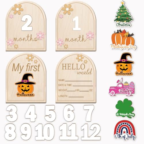 Baby monthly milestone, wooden monthly milestone marker discs for baby, Newborn Photography Props for baby announcement, baby announcement sign for hospital, Hello World Newborn Sign for Photo Prop