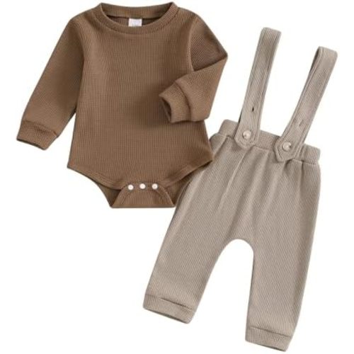 Ledy Champswiin Newborn Boy Clothes Baby Overalls Outfit Solid Long Sleeve Romper with Suspender Pant Infant Boy Fall Set