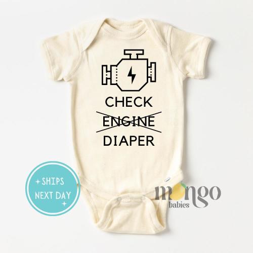 Check Engine Baby Onesies® Brand Funny Poopy Diaper Baby Clothes Mechanic Baby Bodysuit Cute Baby Bodysuit Funny Baby Shower Gift New Dad