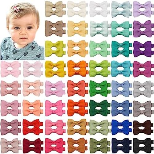 ALinmo Baby Hair Clips 100PCS 2" Baby Girls Clips Fully Lined Baby Bows Tiny Hair Bows Alligator Clips for Baby Girls Infants Toddlers in Pairs