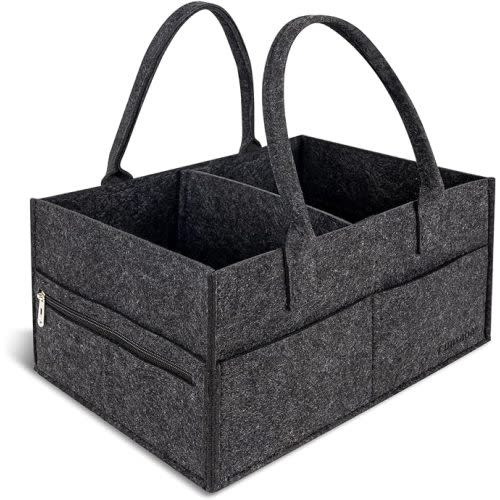 Diaper Caddy Organizer, Nappy Caddy Storage for New Registry Must Have, Car Basket for Baby Diapers and Wipes, Baby Shower Basket for New Moms (Black, Regular)