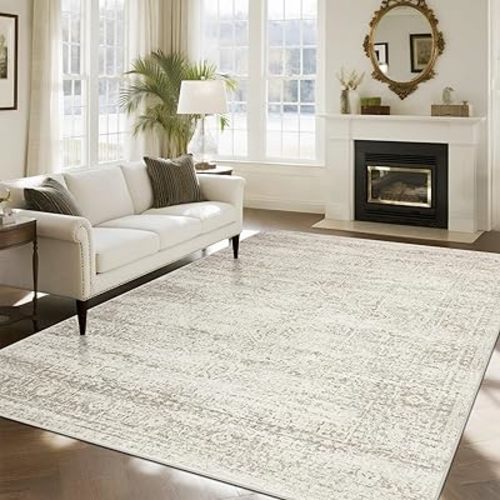 Washable Rugs 8x10 Area Rugs for Living Room,Rugs for Bedroom,Large Carpets,Ultra Soft Faux Wool Retro Dining Room Rug,Non Slip&Non-Shedding Low Pile Vintage Print Rug for Home Office Decor