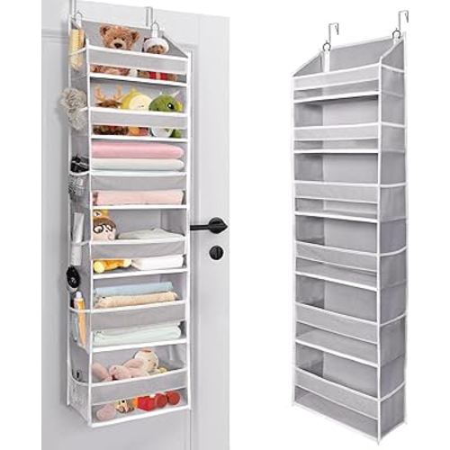 ULG Over The Door Organizer with 6 Large Pockets 12 Side Pockets, 50lbs Weight Capacity Door Hanging Organizer for Bedroom, Bathroom, Pantry, Nursery Storage, Gray