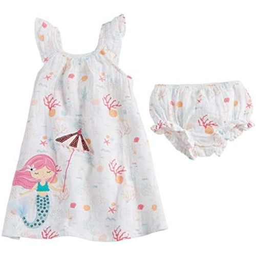 Mud Pie Baby Girls' Mermaid Muslin Applique Dress
