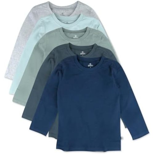 HonestBaby 5-Pack Long Sleeve T Shirts 100% Organic Cotton for Toddler, Little Kids Boys, Girls
