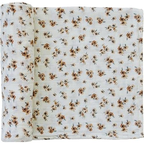 Mebie Baby Autumn Bloom Muslin Swaddle, Modern and Neutral Swaddle Blanket for Baby Girl or Boy, Soft Baby Blankets, Newborn Swaddle Blanket, 0-3 Month, Comfy Wrap, Baby Essentials & Gifts
