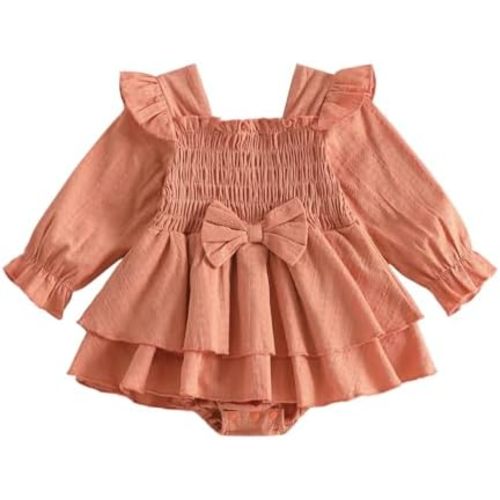 Baby Girl Fall Outfits Long Sleeve Ruffled Smocked Romper Dress