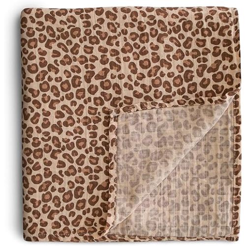 mushie Muslin Baby Swaddle Blanket | 100% Organic Cotton (Leopard)