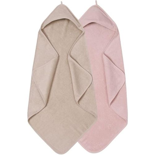 Baby Hooded Towels – Organic Cotton Baby Bath Towels – Baby Towels, Baby Bath Towels for Baby Girl, 32" x 32" Super-Soft and Absorbent Baby Towels for Newborn 2 Pack (Blush/Fog)