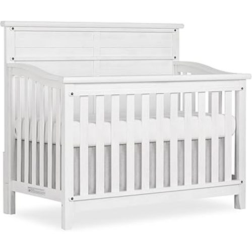 Evolur Andorra 5-in-1 Convertible Crib in Weathered White, Greenguard Gold and JPMA Certified, Made of Hardwood, Easy to Assemble, Wooden Nursery Furniture