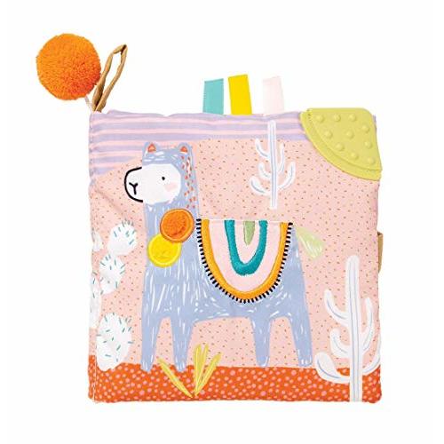Manhattan Toy Llama Themed Soft Baby Activity Book with Squeaker, Crinkle Paper and Baby-safe Mirror Small