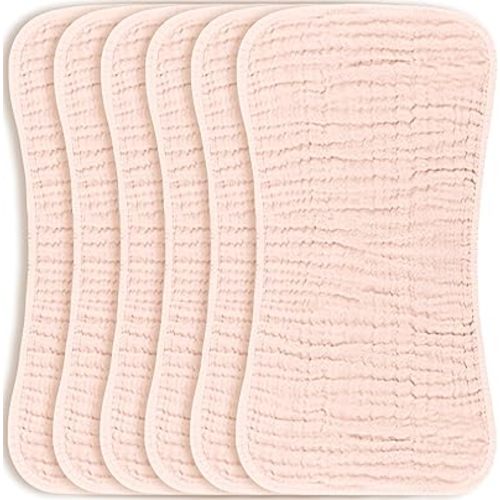 Konssy Muslin Baby Burp Cloths Sets for Unisex- 6 Pack Large 100% Cotton Burping Clothes for Newborn, Baby Girls and Boys Pink