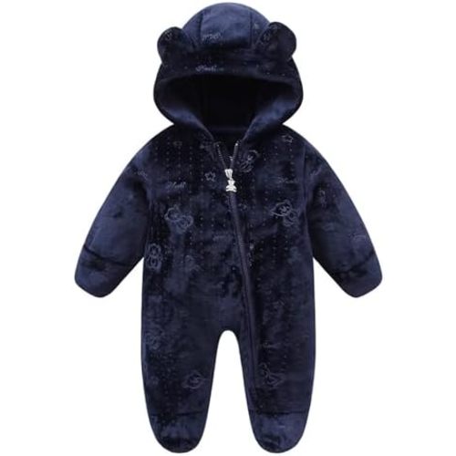 Fairy Baby Newborn Baby Bear Onesie Thin Fleece Footie Romper Snowsuit Hooded Jumpsuit Bodysuit Winter Outwear Boy Girl 0-12M