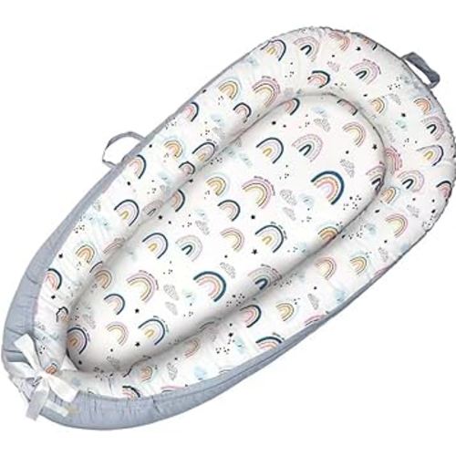 Baby Lounger Cover for Newborn 0-24 Months Soft Baby Nest Cover Organic Breathable Lounger Pillow for Newborn Infants Rainbow