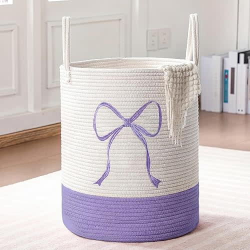 Honeydak Purple Laundry Basket Coquette Bow Hamper 15 x 17.7 Inches