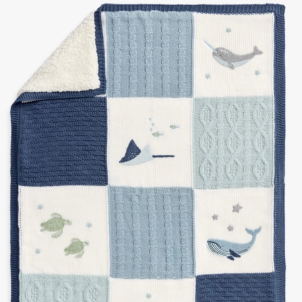 Whale Heirloom Sherpa-Backed Patchwork Knit Baby Blanket