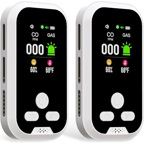 4-in-1 Carbon Monoxide Detectors, Natural Gas Leak Detector & Carbon Monoxide Detectors Plug-in & Battery Backup, HD Digital Display for CO, Gas, Temp, Humidity - Home, RV Safety, 2 Packs