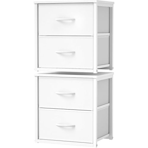 DAOUTIME 2-Pack Stackable Storage Drawers (4 Drawers Total), White Closet Organizer with Wooden Top & Metal Frame, Freestanding or Stackable Dresser for Bedroom, Living Room, Under Bed