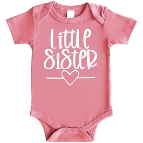 Olive Loves Apple Little Sister Heart Bodysuit for Baby Girls Sister Sibling Outfits